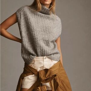 JOHN + JENN Neville Oversized Gray Funnel Waffle Knit Sweater Vest XS $130